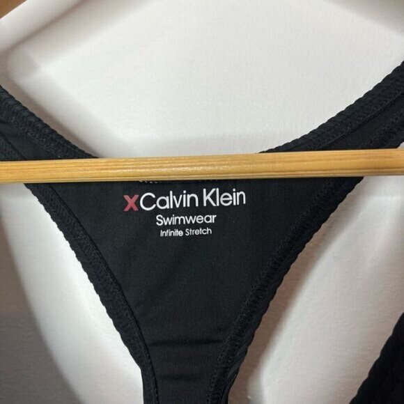 Calvin Klein X Fit Infinite Stretch One Piece Ribbed Black Swimsuit Lined Sporty - Picture 3 of 14